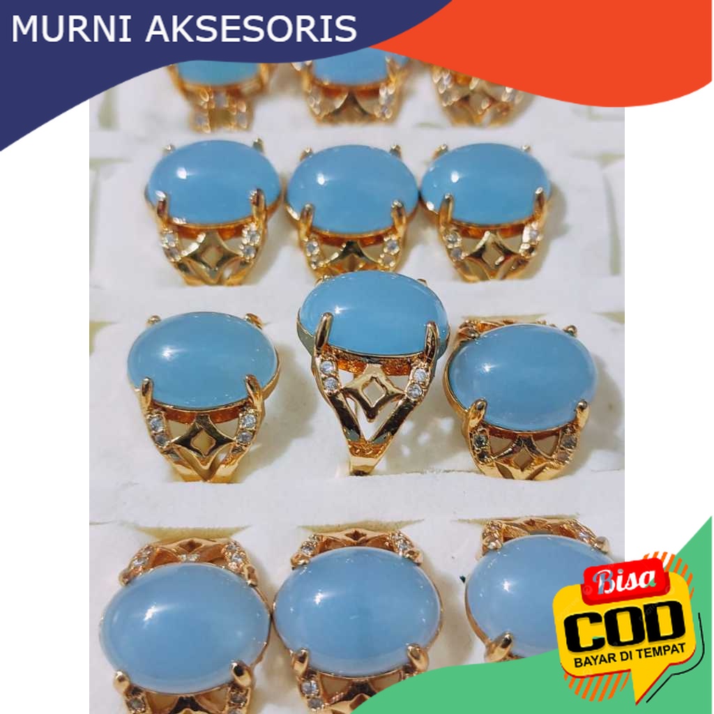 Murni Aksesoris. Cincin Batu Permata Biru dengan Ring Xuping warna Emas dengan Matia Diamond, Cantik