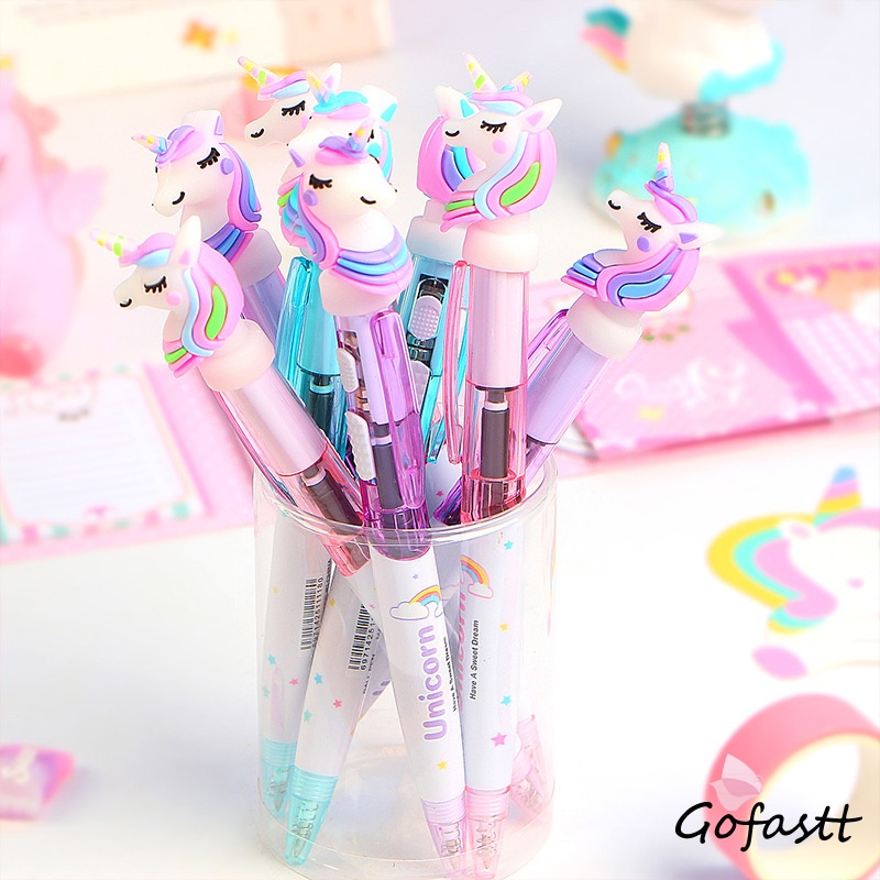 

Pena Lampu Unicorn Lucu Kreatif LuminousPress Type Ballpoint Pena 0.5mm Office Signature Pen-G