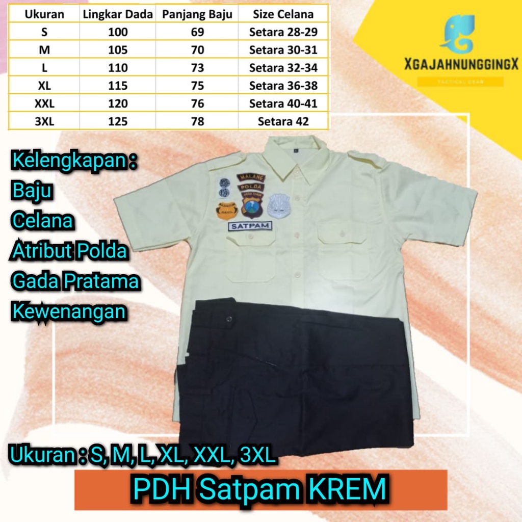 SETELAN SERAGAM PDH Satpam Krem terbaru 2022 Pdh Satpam Coklat SECURITY SATPAM KEAMANAN + Atribut MU
