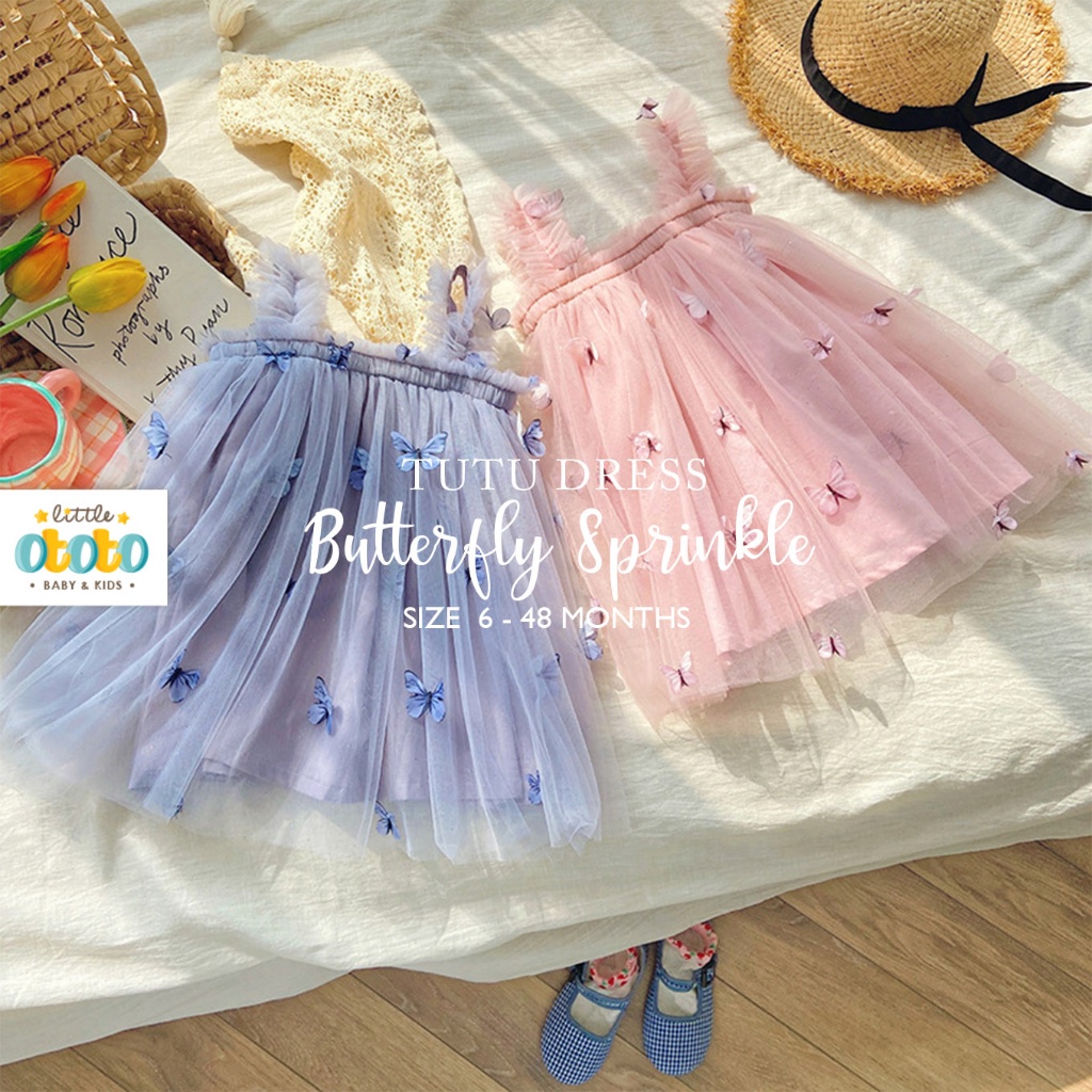 AK25TJ Dress Tutu Butterfly 3D Sprinkle IMPORT - Baju Baby Bayi Anak Gaun Tile Tulle Pesta Elegan Balita newborn