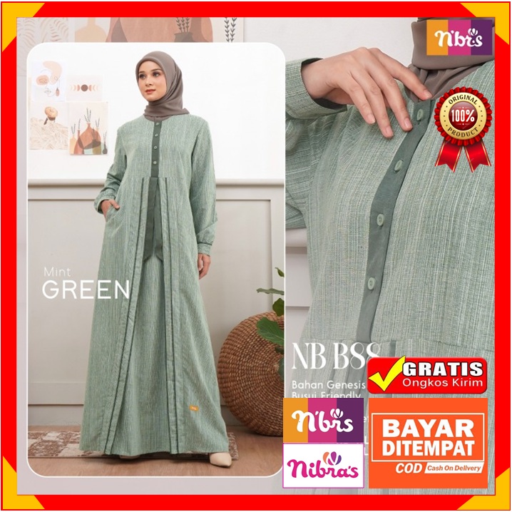 Gamis Nibras Promo Gamis Nibras Terbaru 2022 Baju Dress Dres Wanita Dewasa Muslim Syari Busui Bahan Adem Merk Nbrs Ori Original NB B88 Green Hijau
