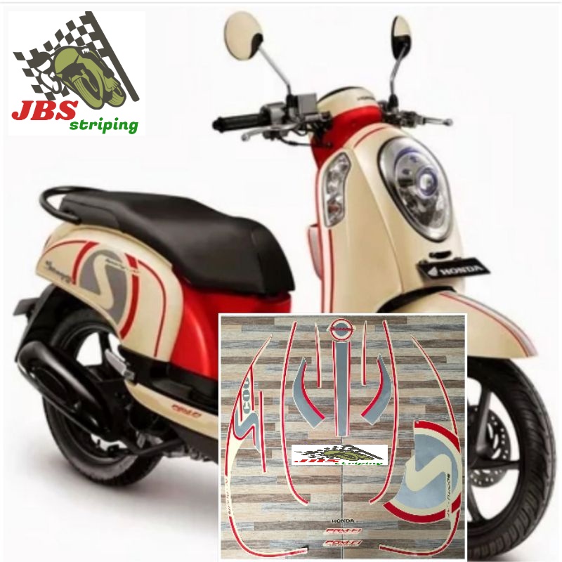 Striping stiker Honda Scoopy sporty  cream putih merah tahun 2013 2014 striping lis scopy scopi