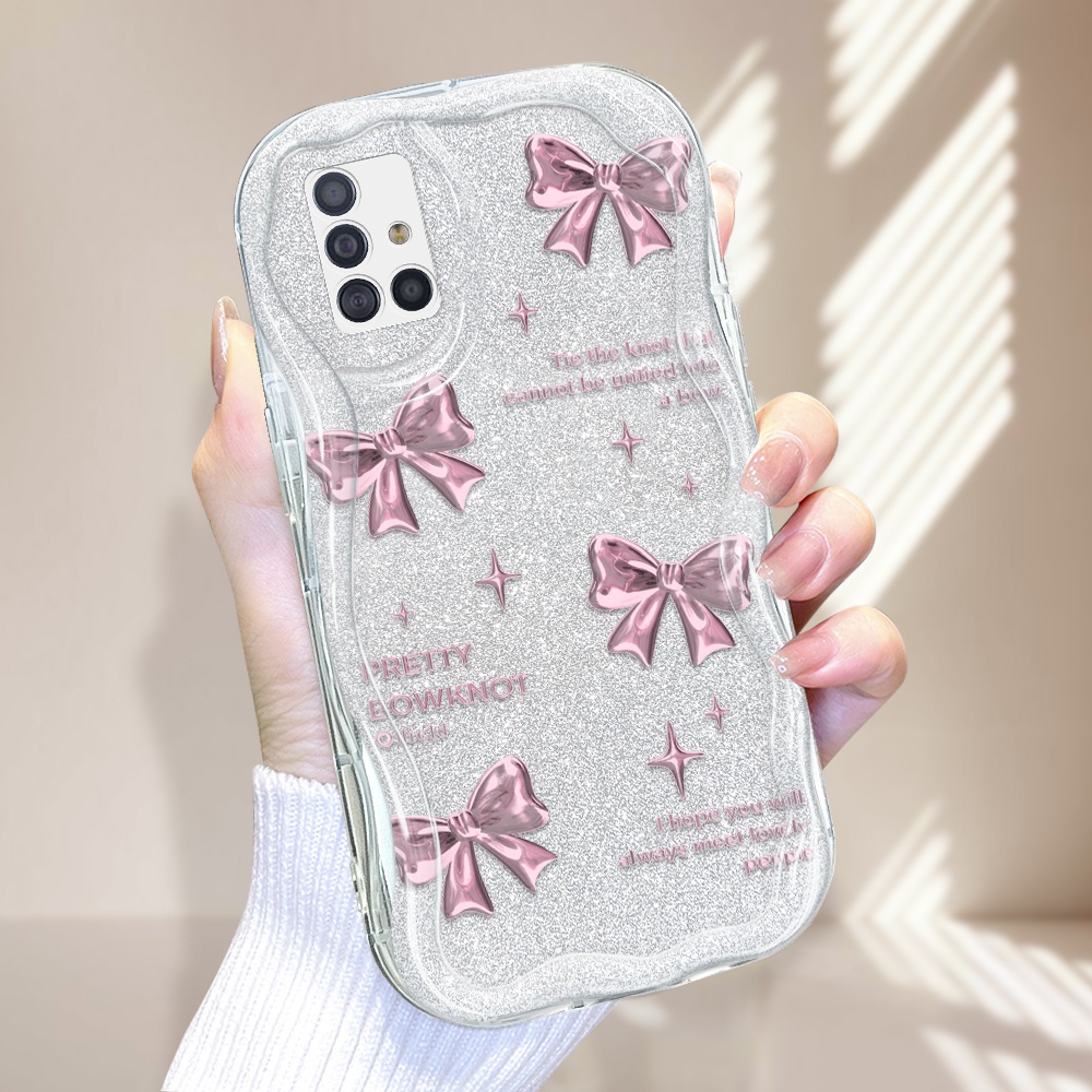 Compitable With Samsung A51 Untuk Phone Case Softcase Kesing Soft Cover Handphone Cassing Mode Imut Cute Purple Butterfly Pink Star Bow Pola Glitter Hp Casing