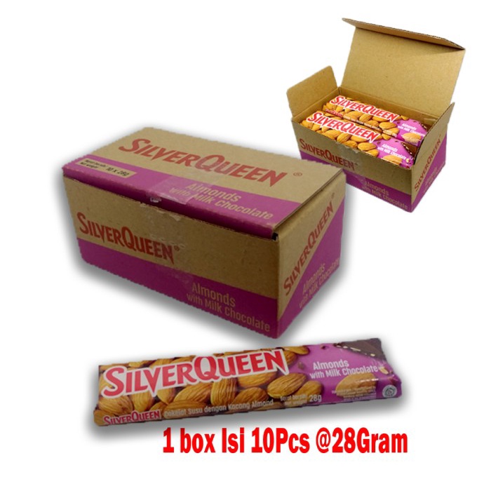 

[TERLARIS] Silverqueen Almonds Cashews Milk Chocolate 1 Box Isi 10Pcs 280Gram Kacang Almond