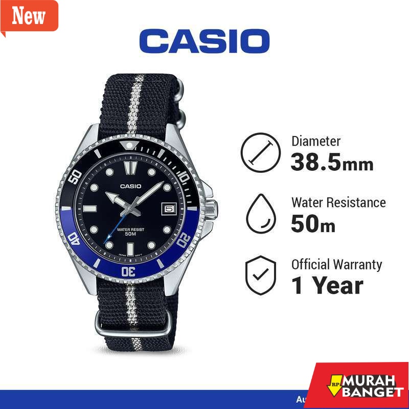cocok buat harian- Original 100% CASIO MDV-10C-1A2VDF Jam Tangan Marlin Duro 50M MDV10C Kanvas MDV10