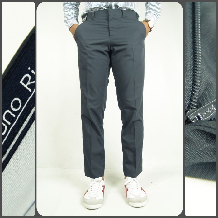 Mark Celana Formal Pria Bruno Rigari Slim Fit Abu-abu Tua | Celana Bahan - 30