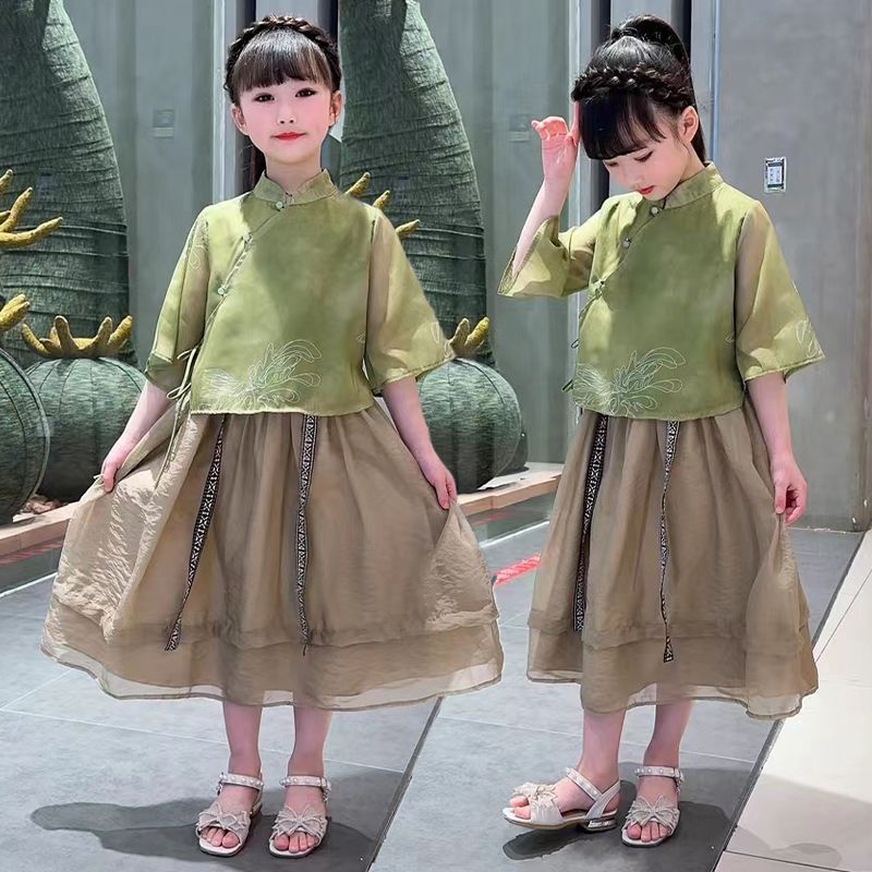 Girls Hanfu Dress Republic of China Style, Western Style, Princess Style Two Piece Set