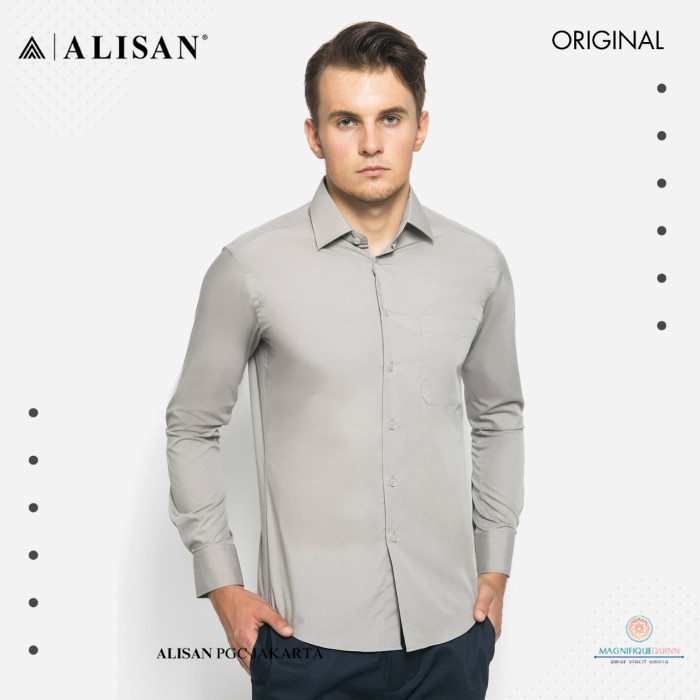 Alisan Kemeja Lengan Panjang Polos Regular Abu2 PLSRGLSABU2 - Big Size 16.5 s.d 17.5