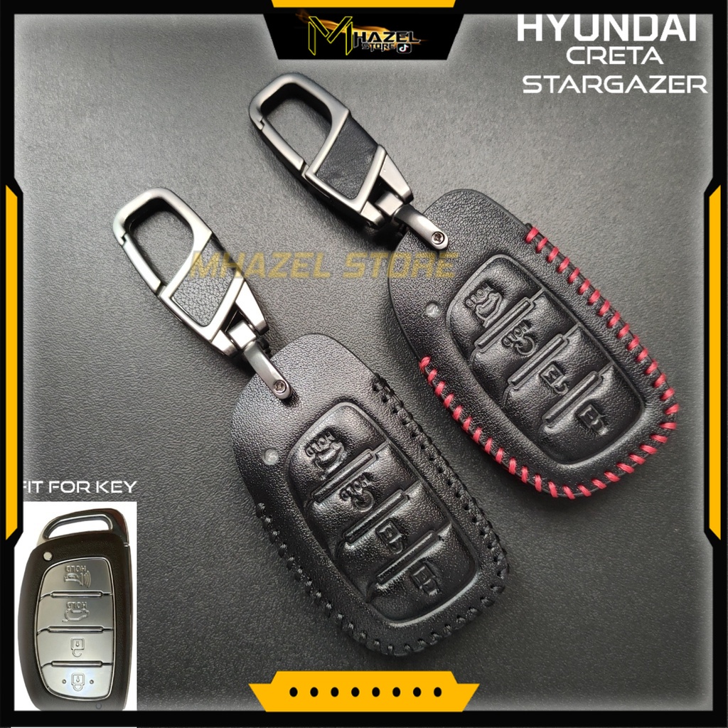 Gantungan kunci sarung kulit cover remote keyless mobil hyundai creta stargazer model kulit