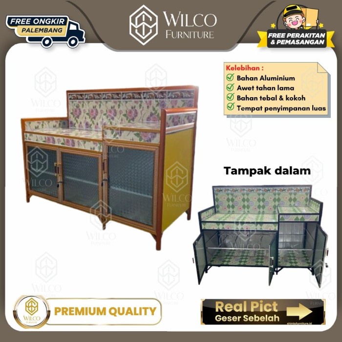 Meja Kompor Dapur Aluminium 3 Pintu Rak Piring Palembang GM 6 Keramik