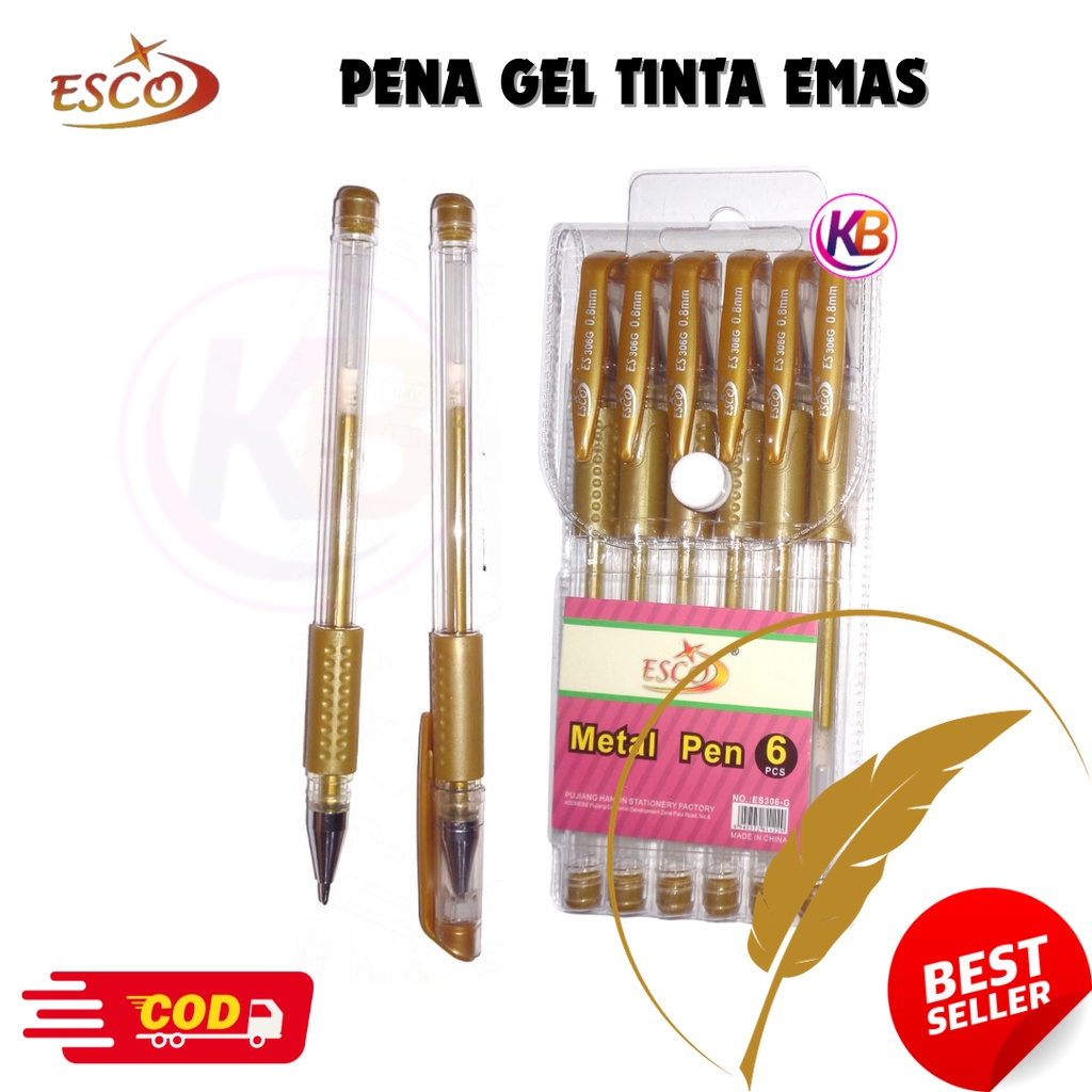 

Pulpen Tinta Emas (Paket Isi 6 pcs) Esco Metal Pen - Pena Gel - Keep Blessing