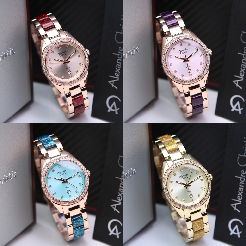 ALEXANDRE CHRISTIE AC 2B14 / AC2B14 JAM TANGAN WANITA PESTA PERMATA GLITTER MEWAH ORIGINAL