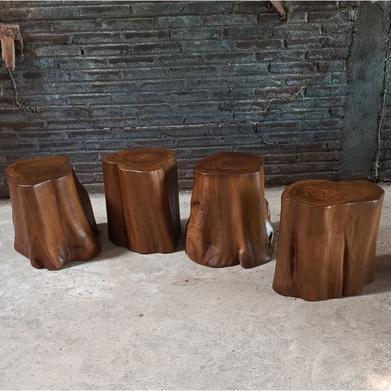 Kursi Stool Taman Teras Kayu Jati Bulat Log Utuh