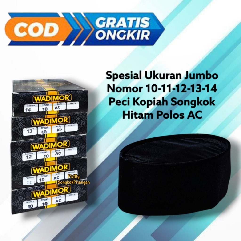 Peci Hitam Jumbo Wadimor | Peci Songkok Hitam Jumbo | Peci Hitam Polos Wadimor | Peci Ukuran 12