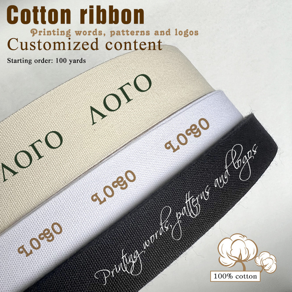 

10mm-50mm Custom Cotton Ribbon Print Logo Handmade For Wedding Christmas Decoration DIY Sewing Fabric 100 Yards/Roll