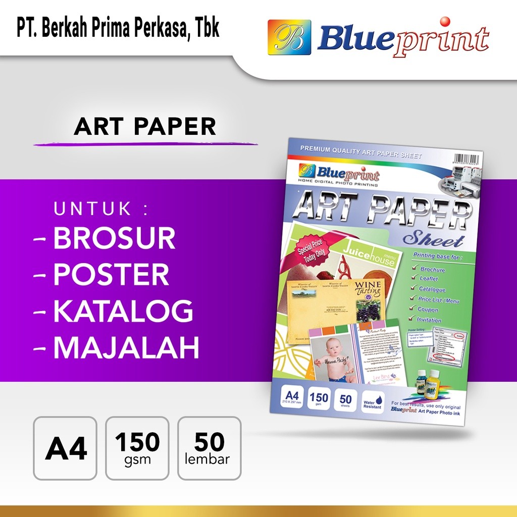 

Kertas Art Paper A4 BLUEPRINT 150 Gsm - Isi 50 Lembar