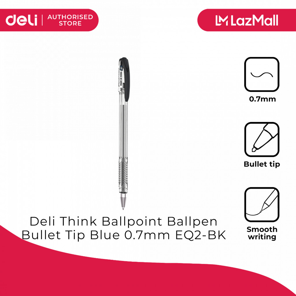 

Deli Writing Instrument- Think Ballpoint Ballpen Bullet Tip 0.7mm Black EQ2-BK [79EQ2]