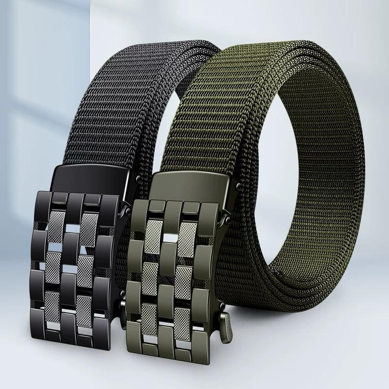 CK01 Ikat Pinggang Pria Gesper Model Rel Sabuk Nylon Canvas