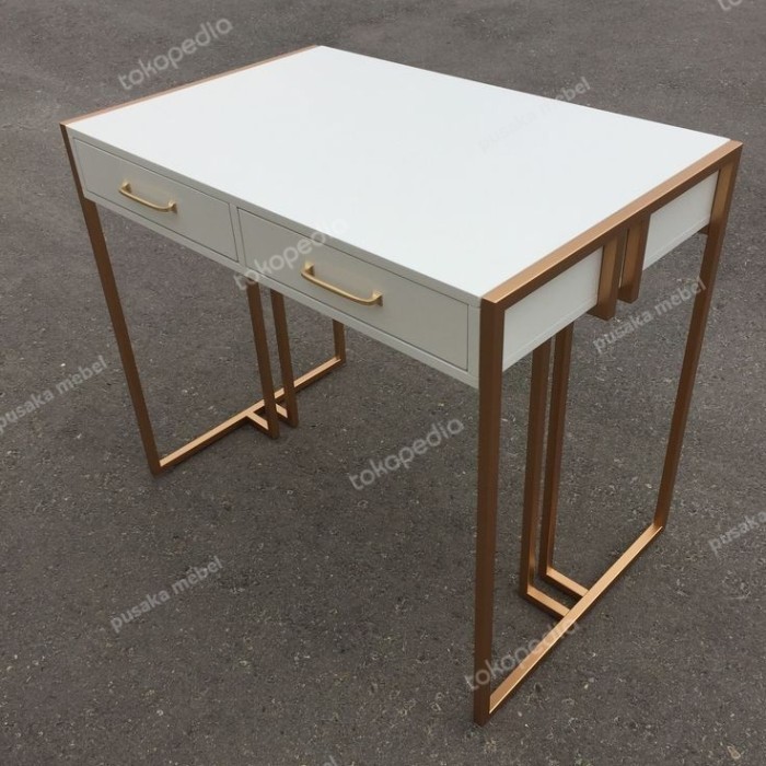 meja Konsul duco kaki besi gold, meja hias laci, meja consol besi