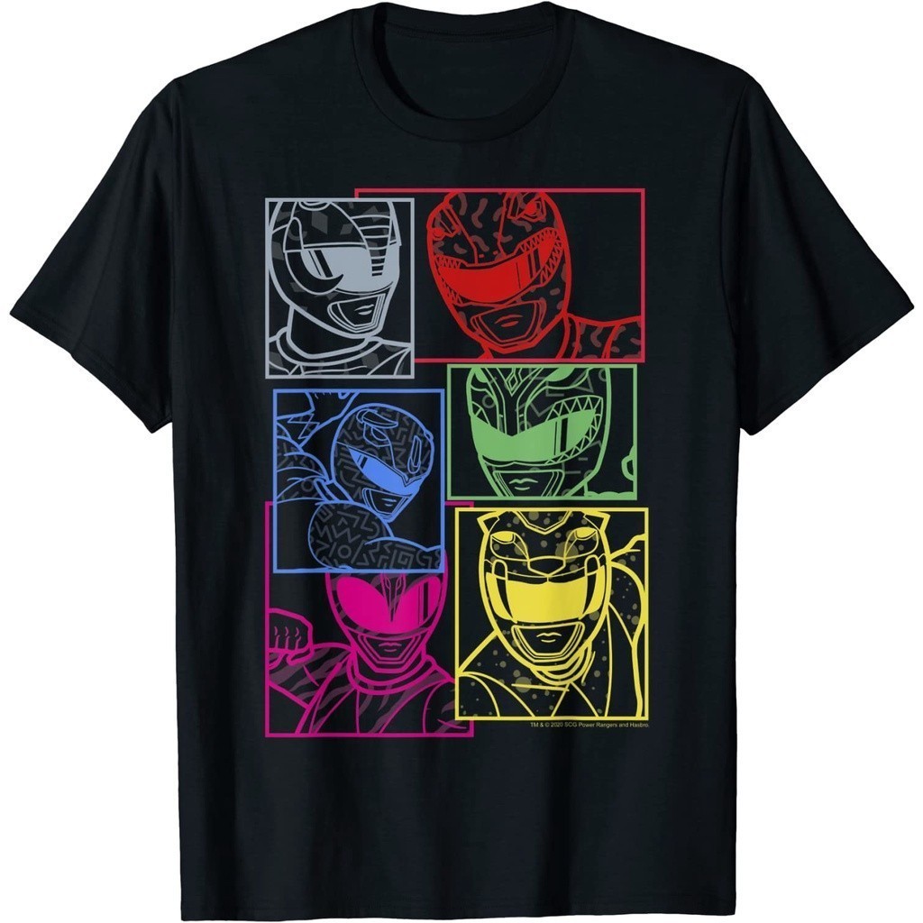 Kaos Baju Dewasa Pria Wanita Design Print Power Rangers Group Shot Color Silhouette Line Art Panels 