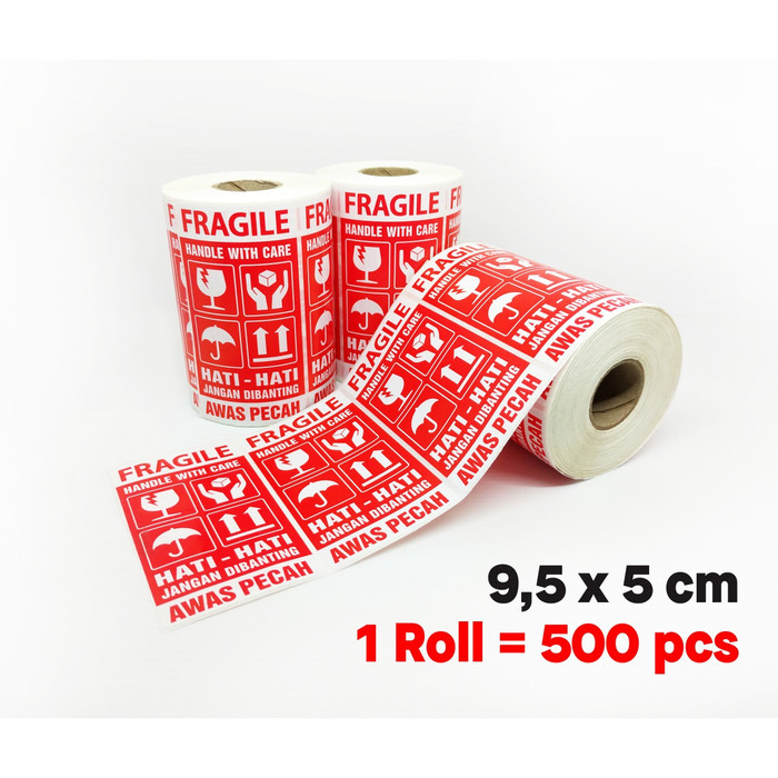 

Mall -martstrong247.id~[PROMO TERLARIS] Sticker Label Fragile Hati-Hati Awas Pecah 9,5x5 cm (1 roll/ 500 pcs) - Dasar Merah