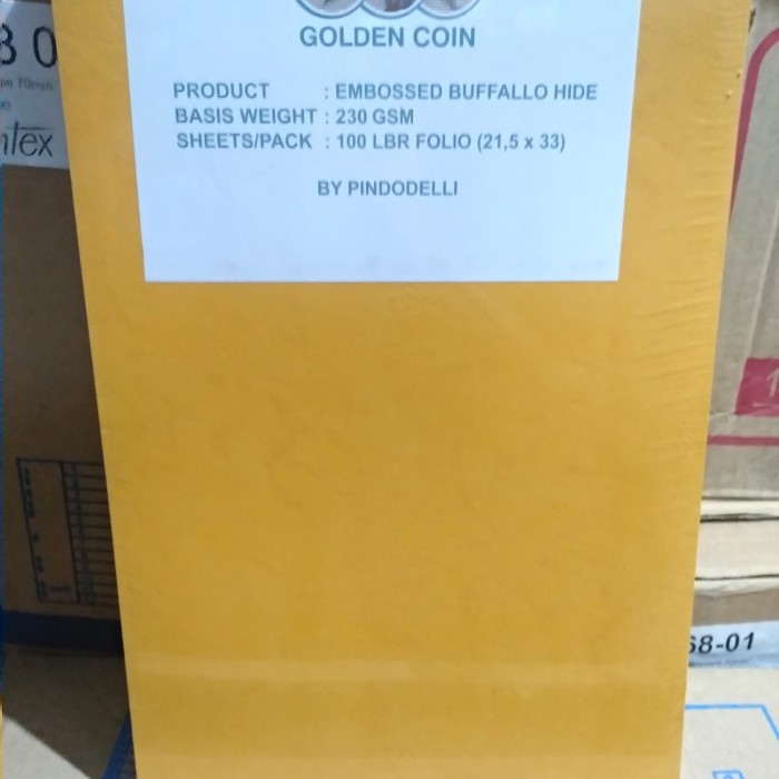 

Cover Buffalo merk GOLDEN COIN 230 GSM isi 100 kuning / kertas jiliid