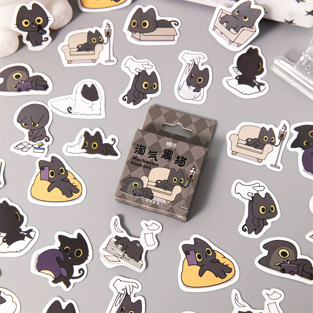 

46 Sheets/box Anime Black Cat Stickers for Scrapbooking, DIY Decoration, Planners, Suitcase, Diary,