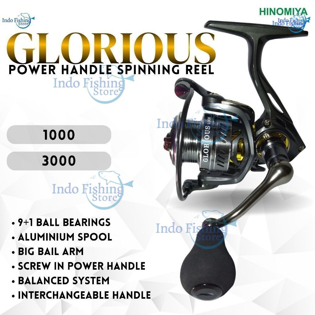 Reel Pancing HINOMIYA Glorious 1000 3000 9+1BB Ball Bearing Mancing UL Kolam Spinning Power Handle
