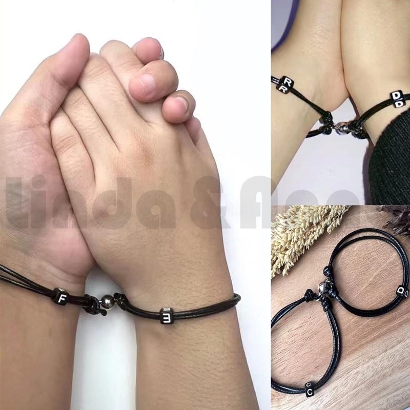 Gelang Couple Magnet Inisial Huruf - Gelang Huruf Dadu Tali 1mm Hitam (Inisial Huruf A-Z)