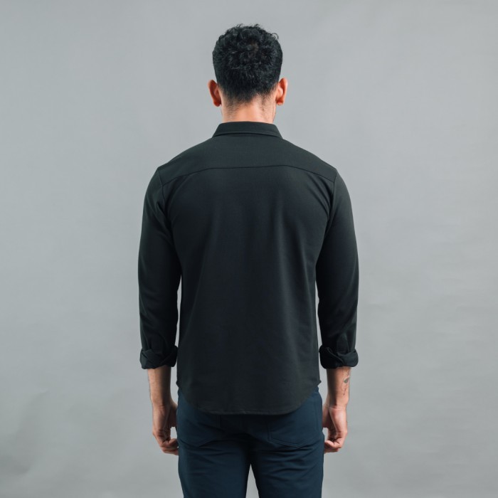 Kemeja Pria Lengan Panjang Polos Slimfit - Atalon Active Dress Shirt - Hitam, S