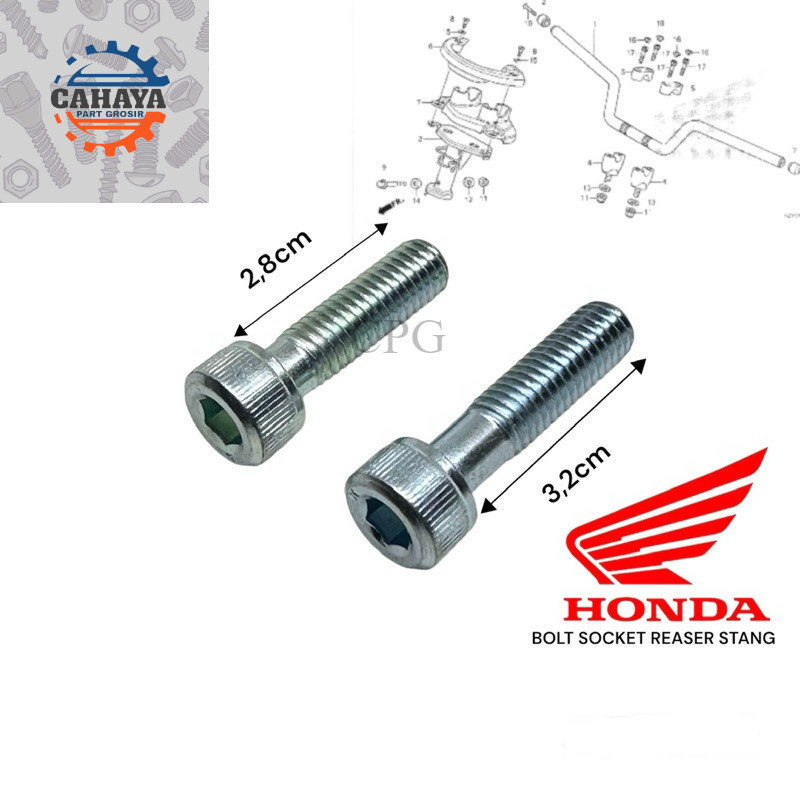 BOLT SOCKET M8X32 M8X28 BAUD 12 L PANJANG 2,8cm 3,2cm ORIGINAL AHM BAUT STANG STEP POREK DLL @