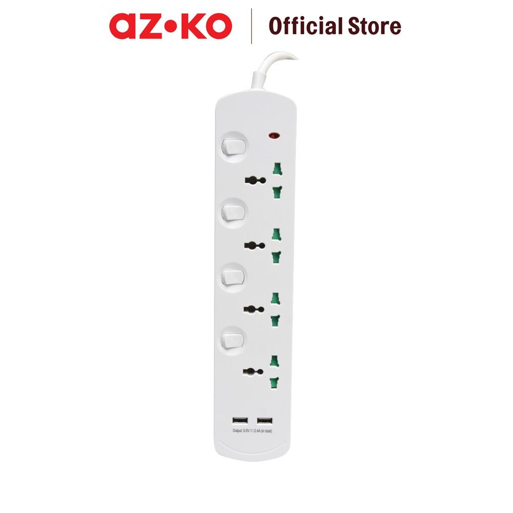 AZKO Krisbow Stop Kontak 4 Soket Universal Dengan Usb - Putih Electric Socket Terminal Colokan Listr