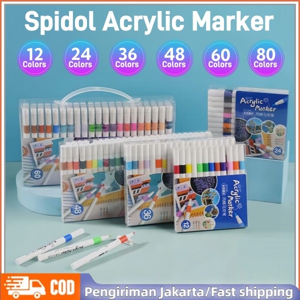 

RHAAST - Acrylic Marker Set Spidol Akrilik DIY Painting Spidol Pastel Pulpen Highlight Drawing Warna 12/24/36/48/60/80 Warnas