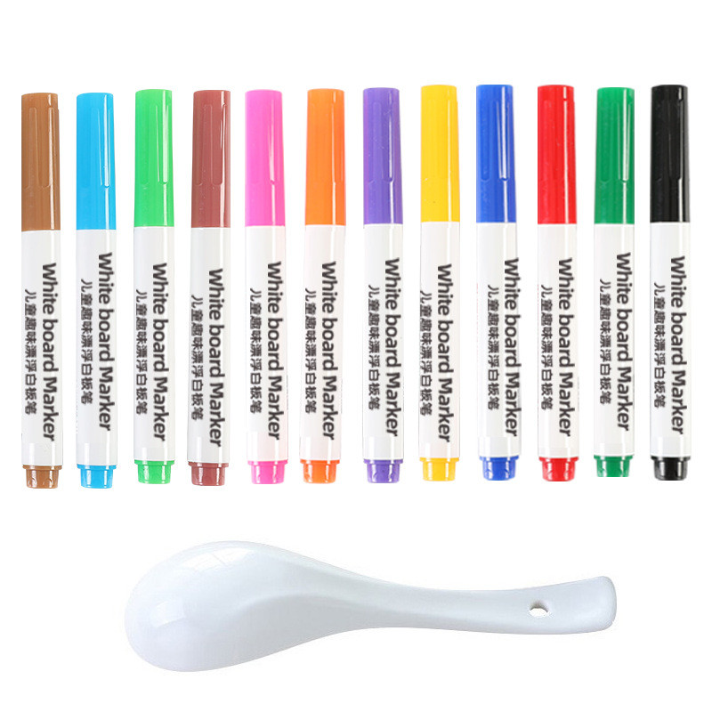 

12 Colors Paint On Ceramic Pattern Floating Water Pen White Board Marker Spoon School Office Supply Graffiti Stationery Gift