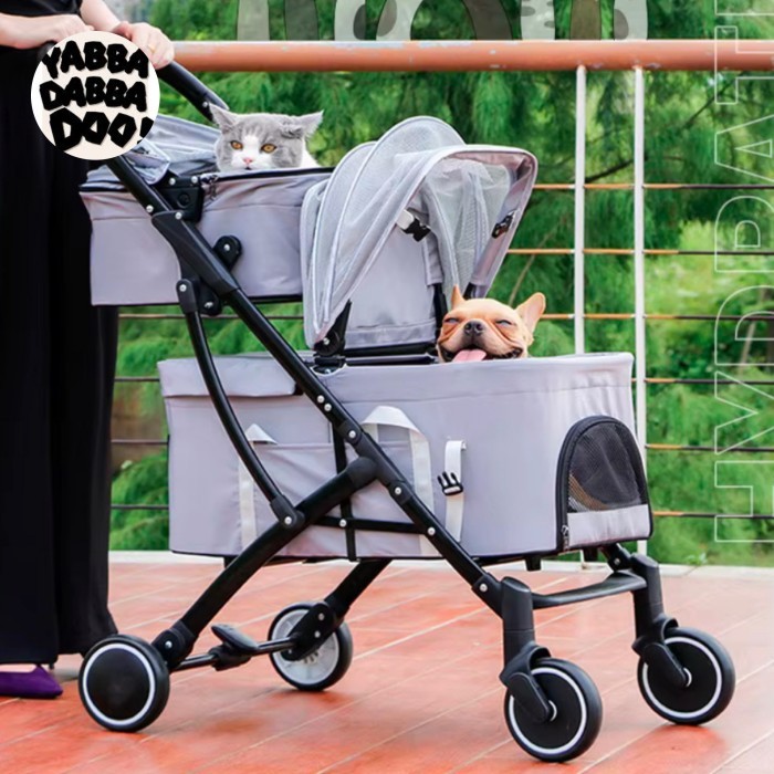 Double Chart Separate Pet Stroller Tingkat Pet Carrier Kereta Dorong Lipat Anjing Kucing Dog Cat Tro