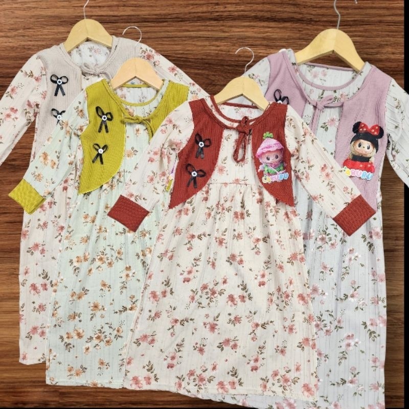 najah Dress Gamis Anak Rompi Labubu Baju Anak Perempuan Pakaian Muslim Anak Kekinian Bahan Crinckle 