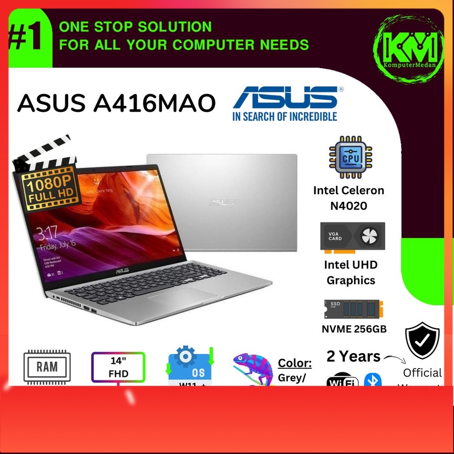 LAPTOP ASUS A416MAO-FHD425/N4020/4/256/14/W11 + OHS 2021 SILVER
