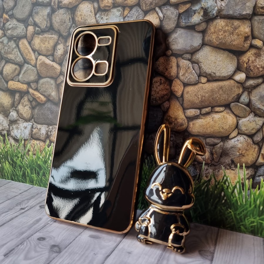 Soft Case Vivo Y35 Casing Elektro Plating Stand Holder Tarikan Kelinci