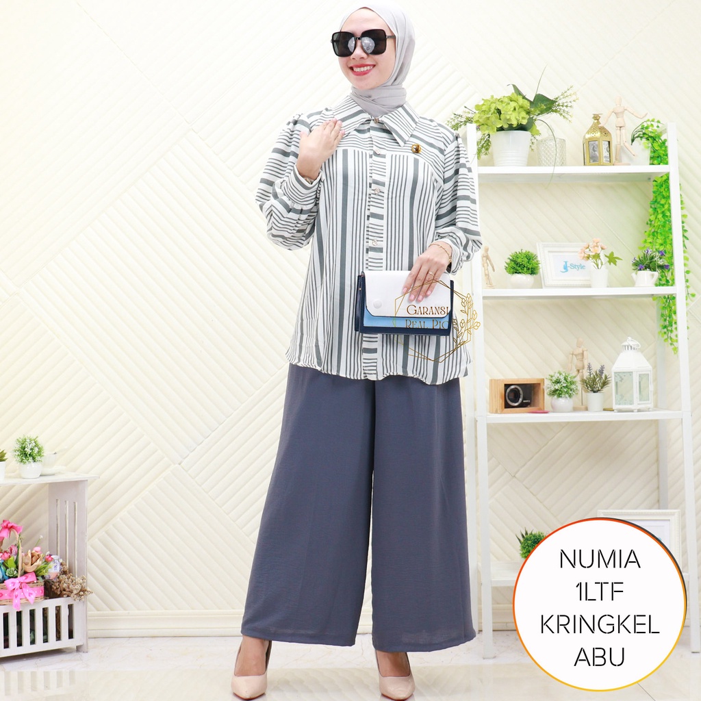 One Set Kemeja Wanita Kringkel Motif Set Obi Belt Numia