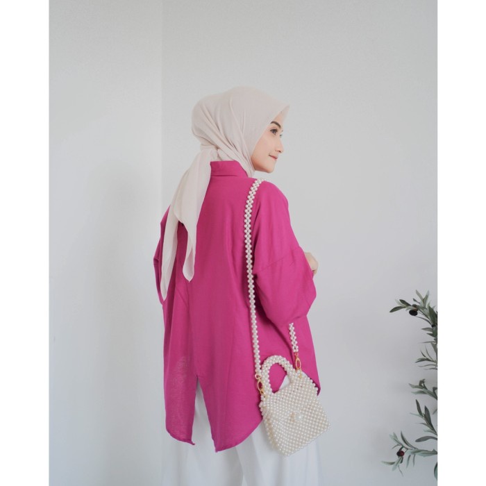 Kemeja Wanita Oversize Nelka Linen Shirt - Fuchsia