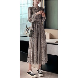 Midi Dress Panjang Rok Bawah lutut Sebetis Model Kemeja Motif Bunga Print (Warna Lebih Terang dari F