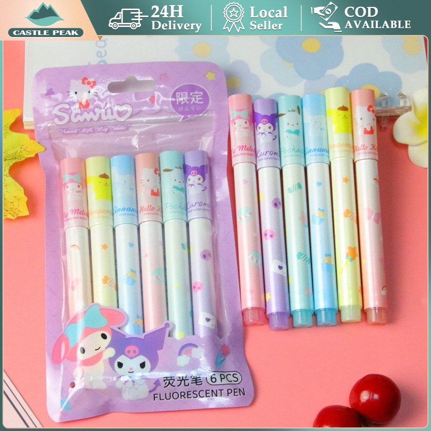 

6pcs Sanrio mymelody Kuromi Cinnamoroll Pom Pom Purin Pochacco Highliter Penanda Pewarna Lucu Spidol Pastel Menggambar Pena Untuk Siswa Sekolah Perlengkapan Kantor Alat Tulis Hadiah