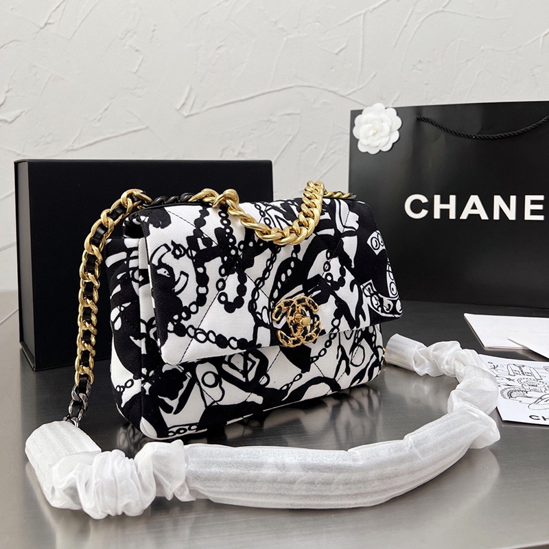 (Original) Chanel 19 Handbag Graffiti Canvas Women's Fashion Temperament Shoulder Bag