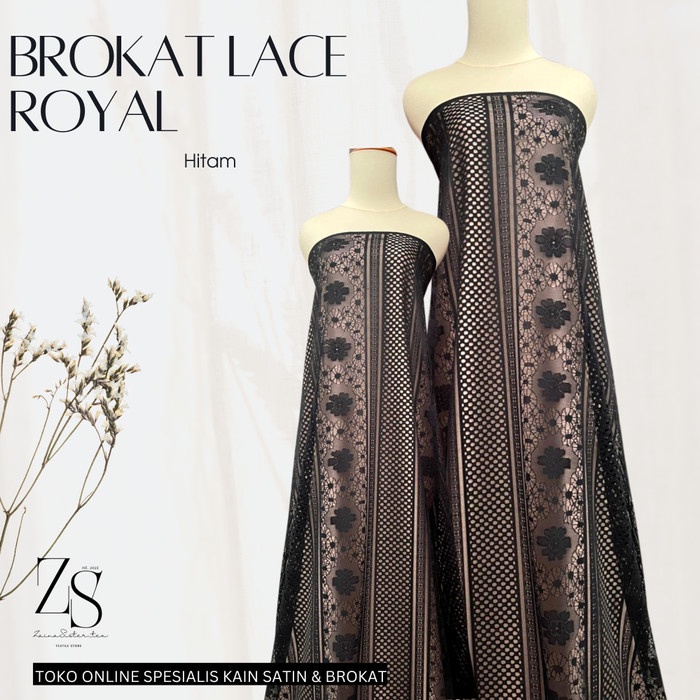 Kain Bahan Brokat Lace Vintage Royal Warna Black Hitam