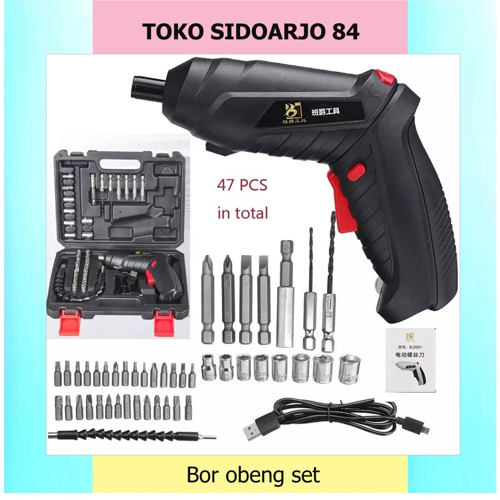 WRF33 Mesin Bor listrik set 47 Obeng elektrik lengkap gerinda terbaru 2023 Cordless Screwdriver mini RECHARGER