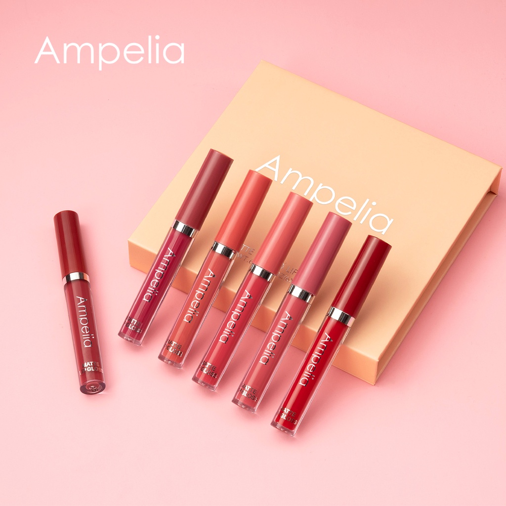【BPOM】[Paket 6 warna ] Ampelia Lipstick Matte Liquid Lipstik 12 Warna Lipstik Set Box Lip Cream Make