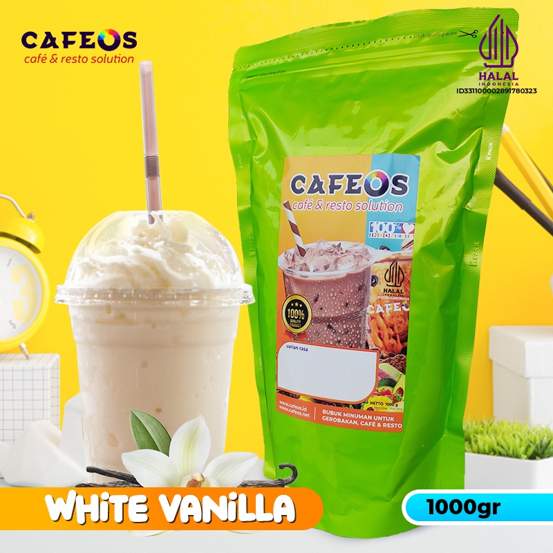 

Bubuk Minuman Rasa White Vanilla Original Cafeos Powder Drink Kemasan 1 KG