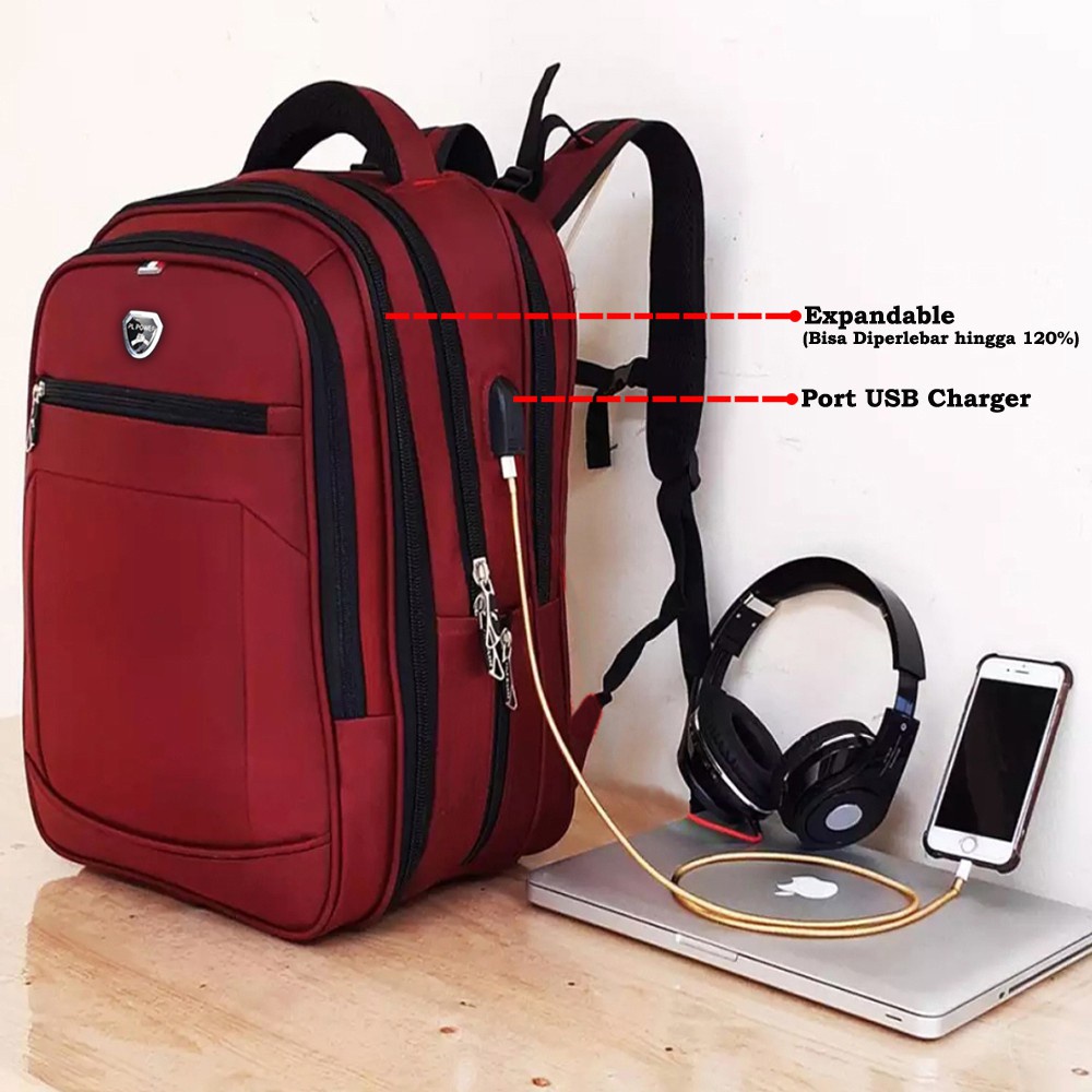 POLO FOX BACKPACK ORI Import 802 Tas Pria Tas POLO Port USB CHARGER DAN KUNCI PIN 3 DIGIT Backpack Expanding ORIGINAL