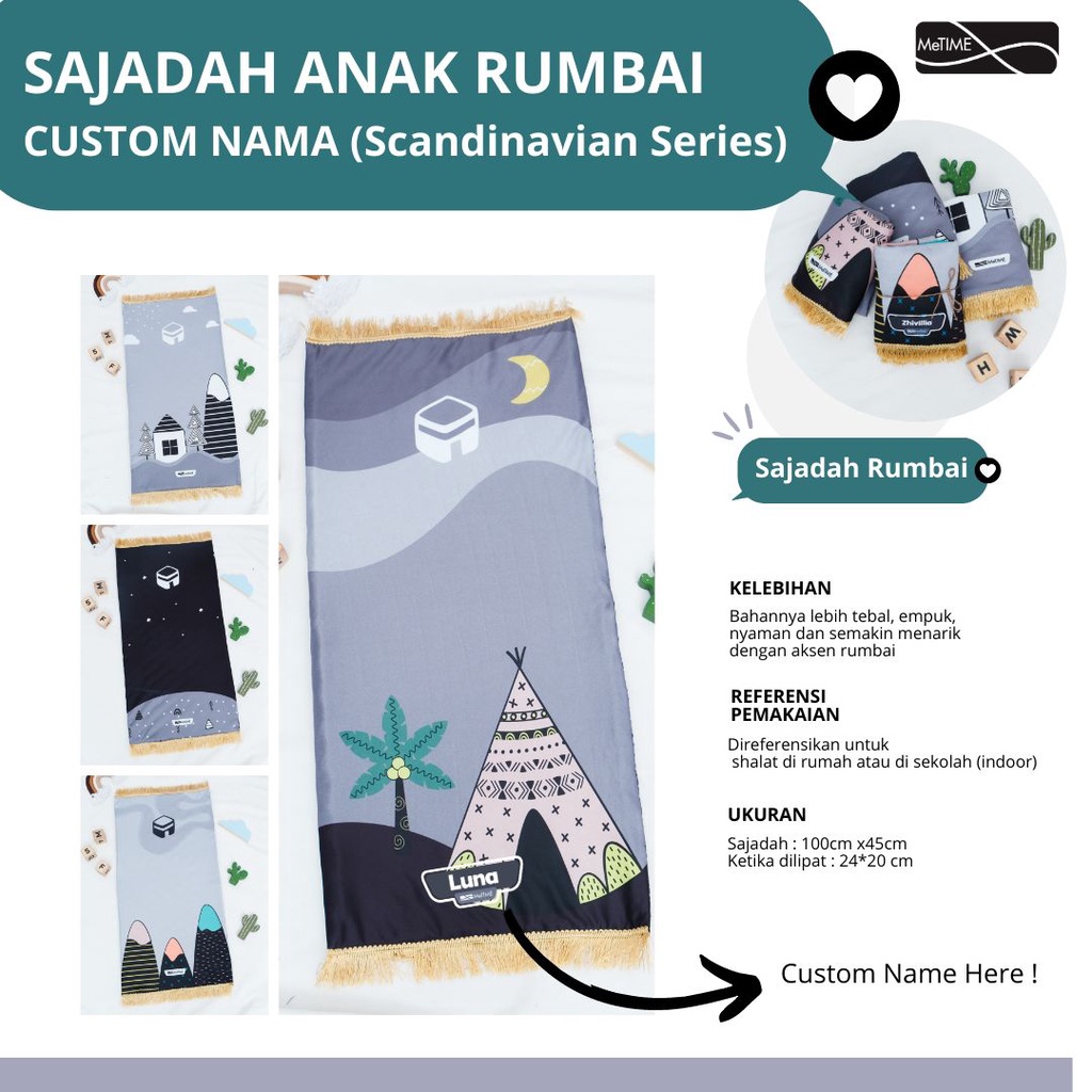 (Scandinavian Series) Sajadah Rumbai Anak MeTime Custom Nama/Sajadah Anak Custom Nama/Sajadah Custom