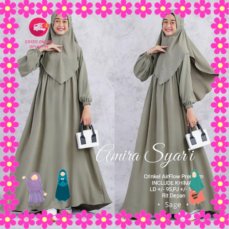 BAJU MUSLIMAH PEREMPUAN MENGAJI PIKNIK ULANG TAHUN LEBARAN/ Gamis Anak Syar'i Set Hijab Tanggung 12-